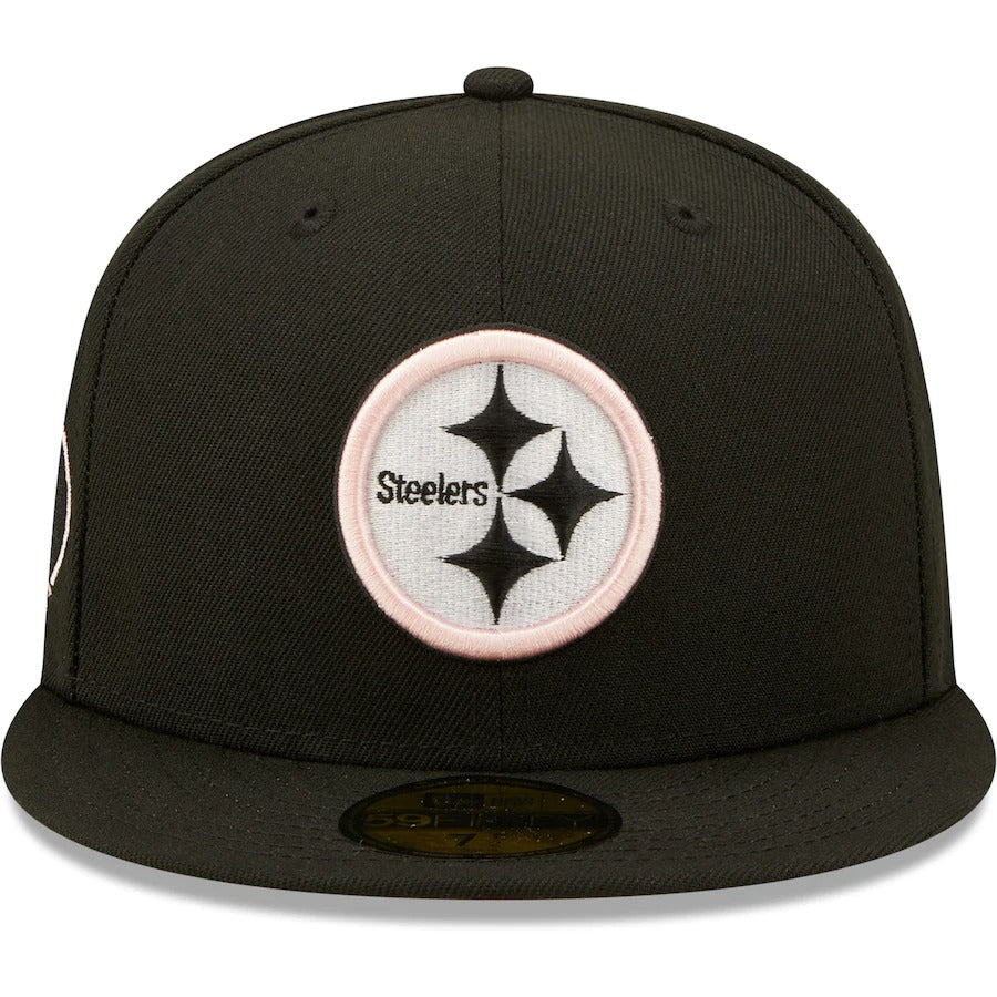 New Era Black Pittsburgh Steelers 75th Season Pink Undervisor 59FIFTY Fitted Hat