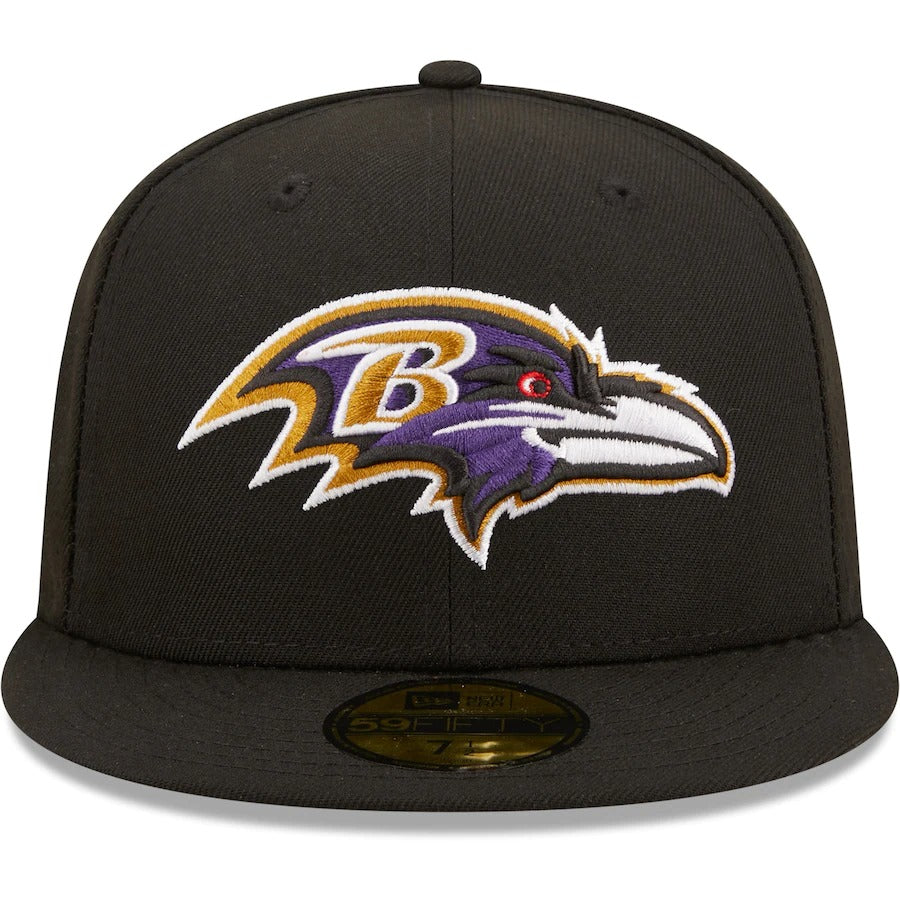 New Era Baltimore Ravens Black 20th Anniversary Patch Logo 59FIFTY Fitted Hat