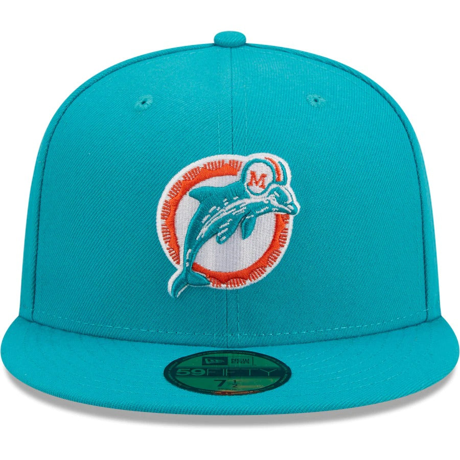 New Era Miami Dolphins Aqua 30th Anniversary Patch Logo 59FIFTY Fitted Hat
