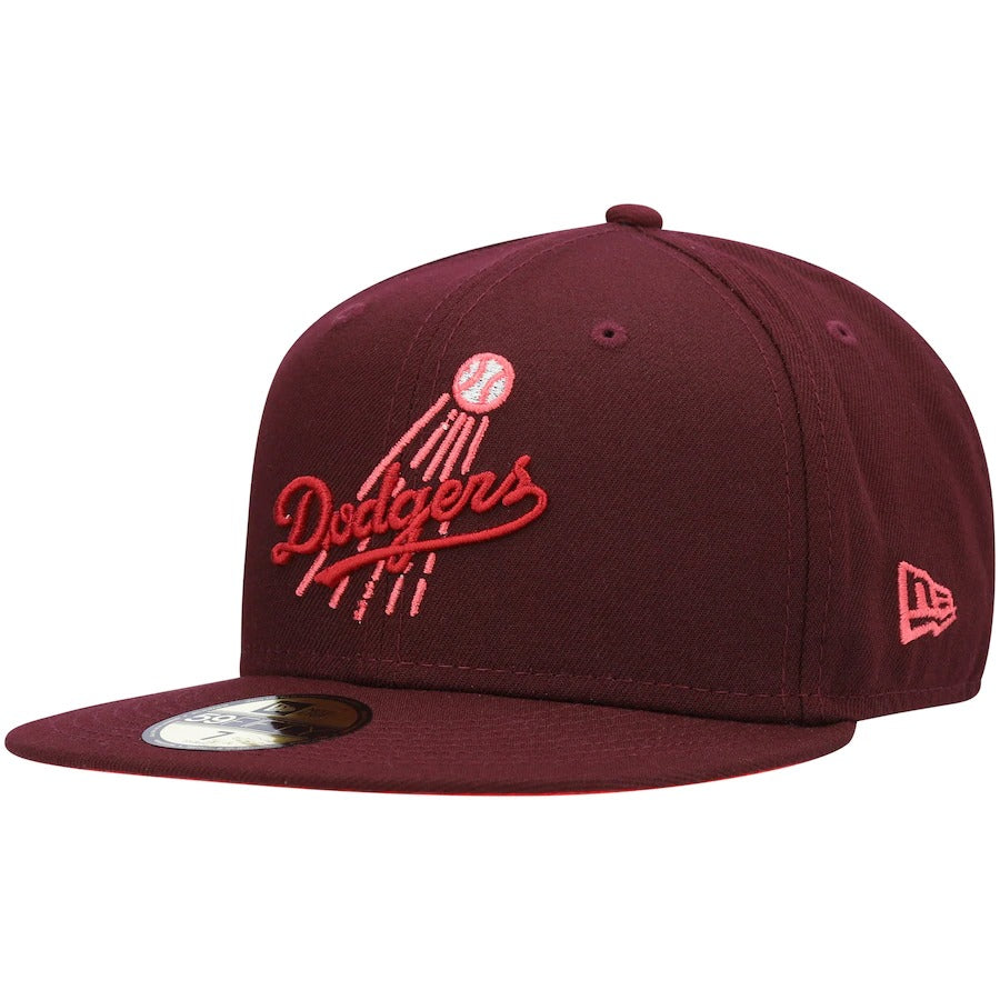 New Era Los Angeles Dodgers Maroon Color Fam Lava Red Undervisor 59FIFTY Fitted Hat
