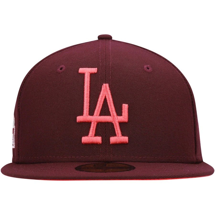New Era Los Angeles Dodgers First LA World Series Maroon Color Fam Lava Red Undervisor 59FIFTY Fitted Hat