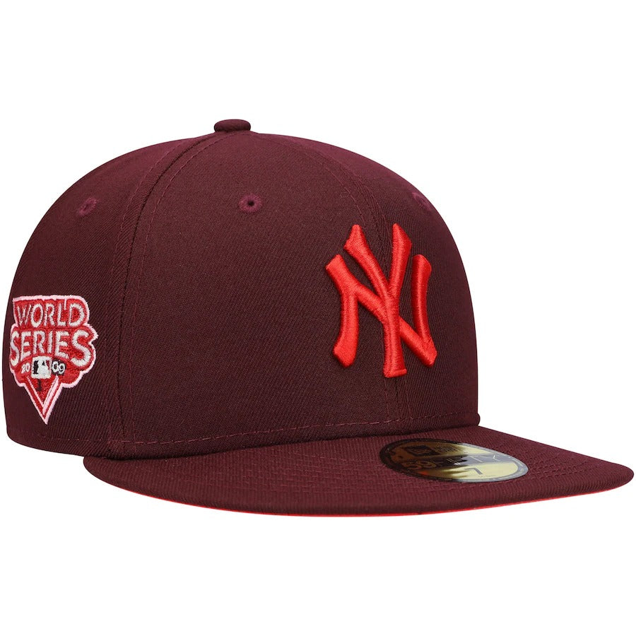New Era New York Yankees World Series Maroon Color Fam Lava Red Undervisor 59FIFTY Fitted Hat