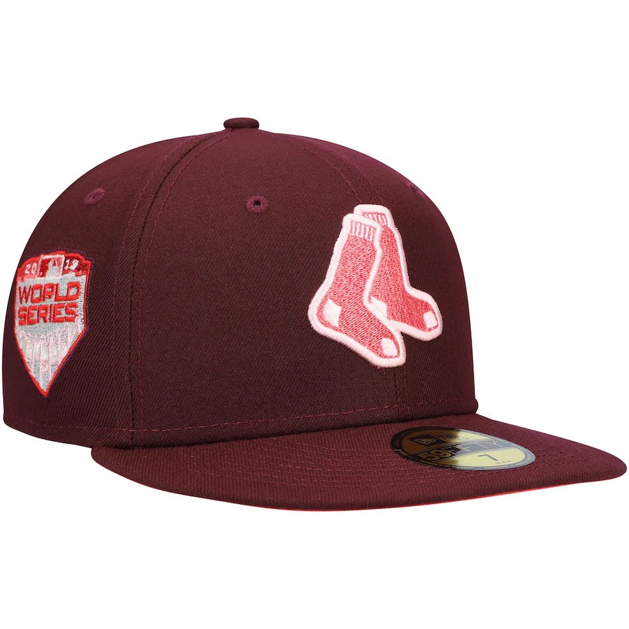 New Era Boston Red Sox World Series Maroon Color Fam Lava Red Undervisor 59FIFTY Fitted Hat