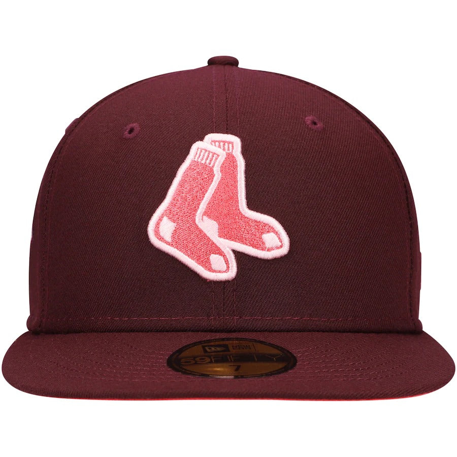 New Era Boston Red Sox World Series Maroon Color Fam Lava Red Undervisor 59FIFTY Fitted Hat