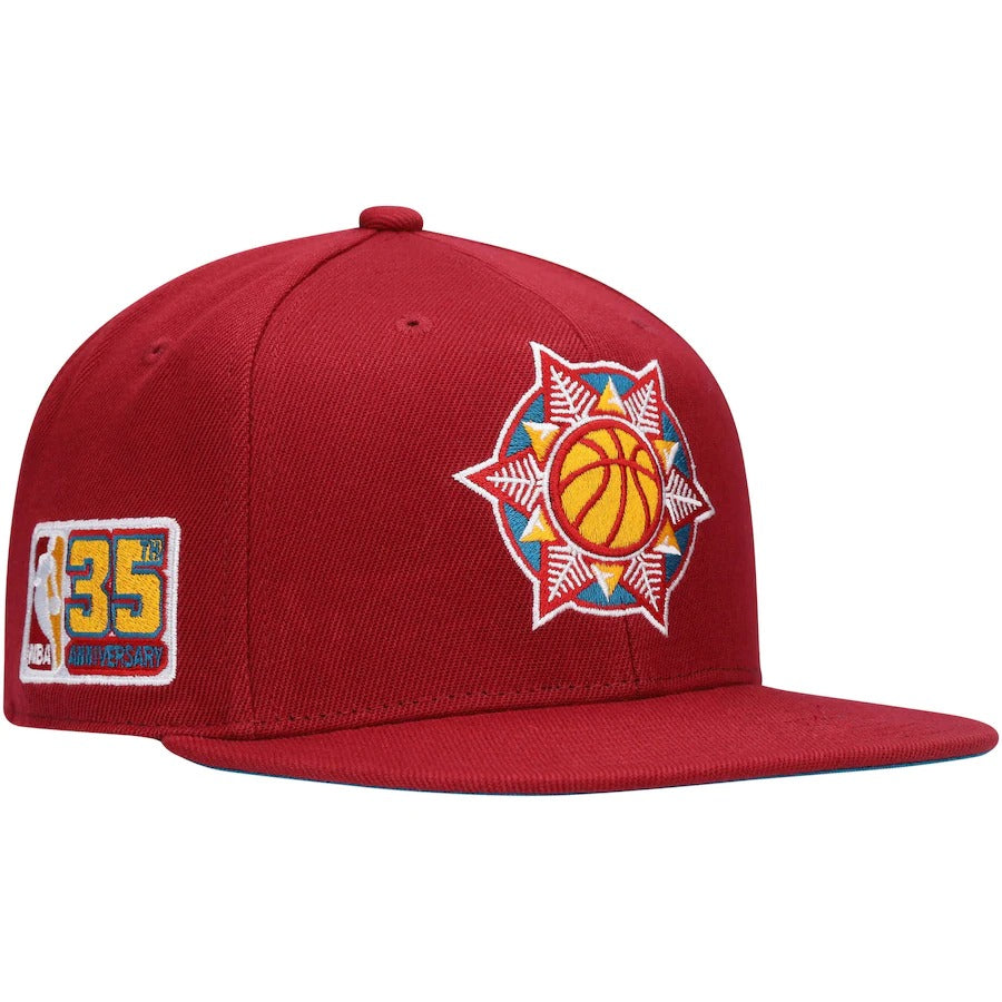 Mitchell & Ness x Lids Utah Jazz Red NBA 35th Anniversary Season Hardwood Classics Northern Lights Fitted Hat
