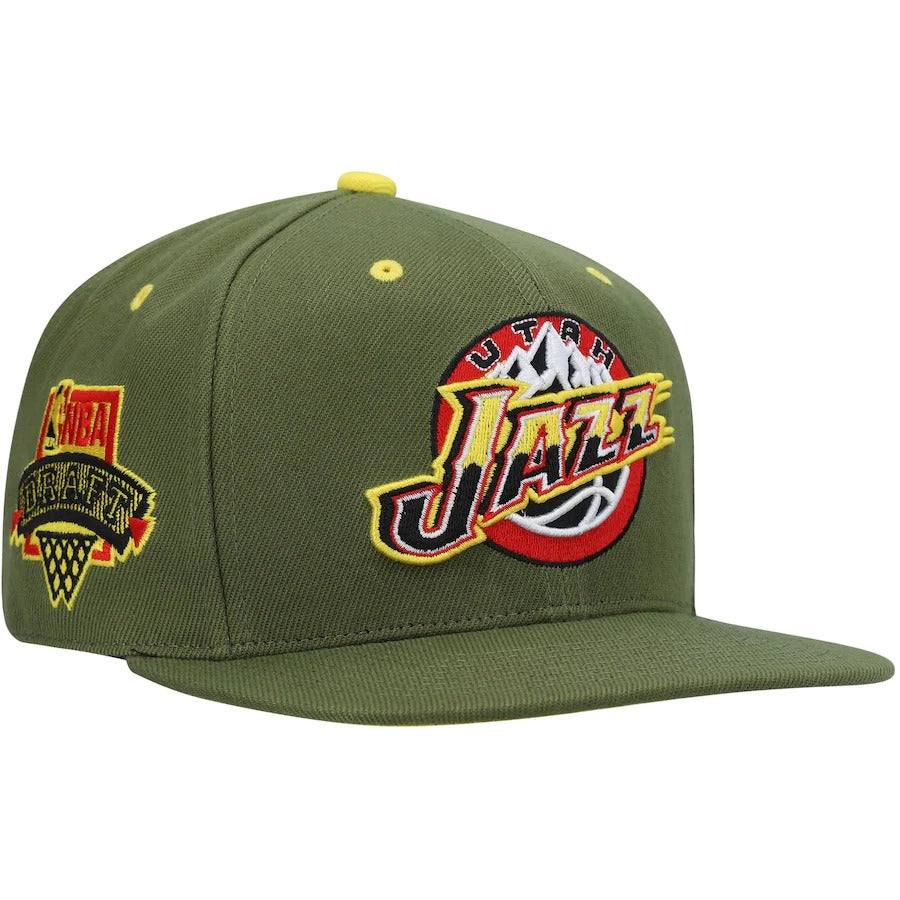 Mitchell & Ness x Lids Utah Jazz Olive NBA Draft Hardwood Classics Dusty Fitted Hat