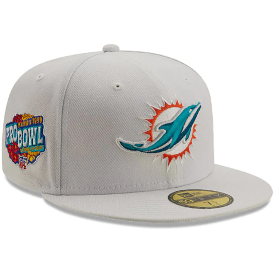New Era Miami Dolphins White 1999 Pro Bowl Patch AQUA Undervisor 59FIFY Fitted Hat