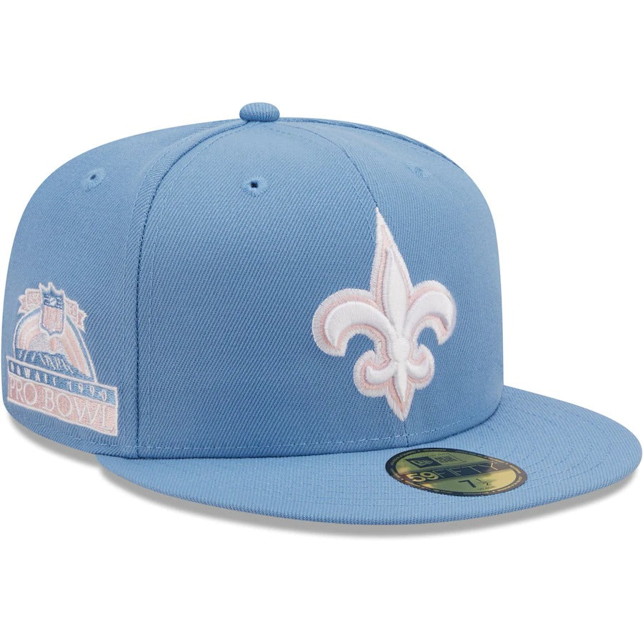 New Era New Orleans Saints Light Blue 1990 Pro Bowl Pink Undervisor 59FIFTY Fitted Hat