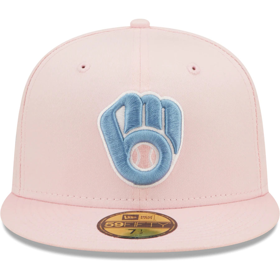 New Era Milwaukee Brewers Pink/Sky Blue 50th Golden Year Anniversary Undervisor 59FIFTY Fitted Hat