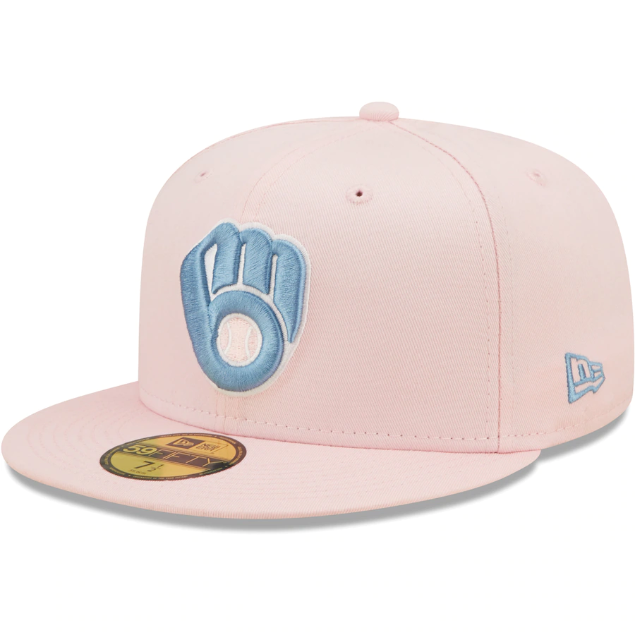 New Era Milwaukee Brewers Pink/Sky Blue 50th Golden Year Anniversary Undervisor 59FIFTY Fitted Hat