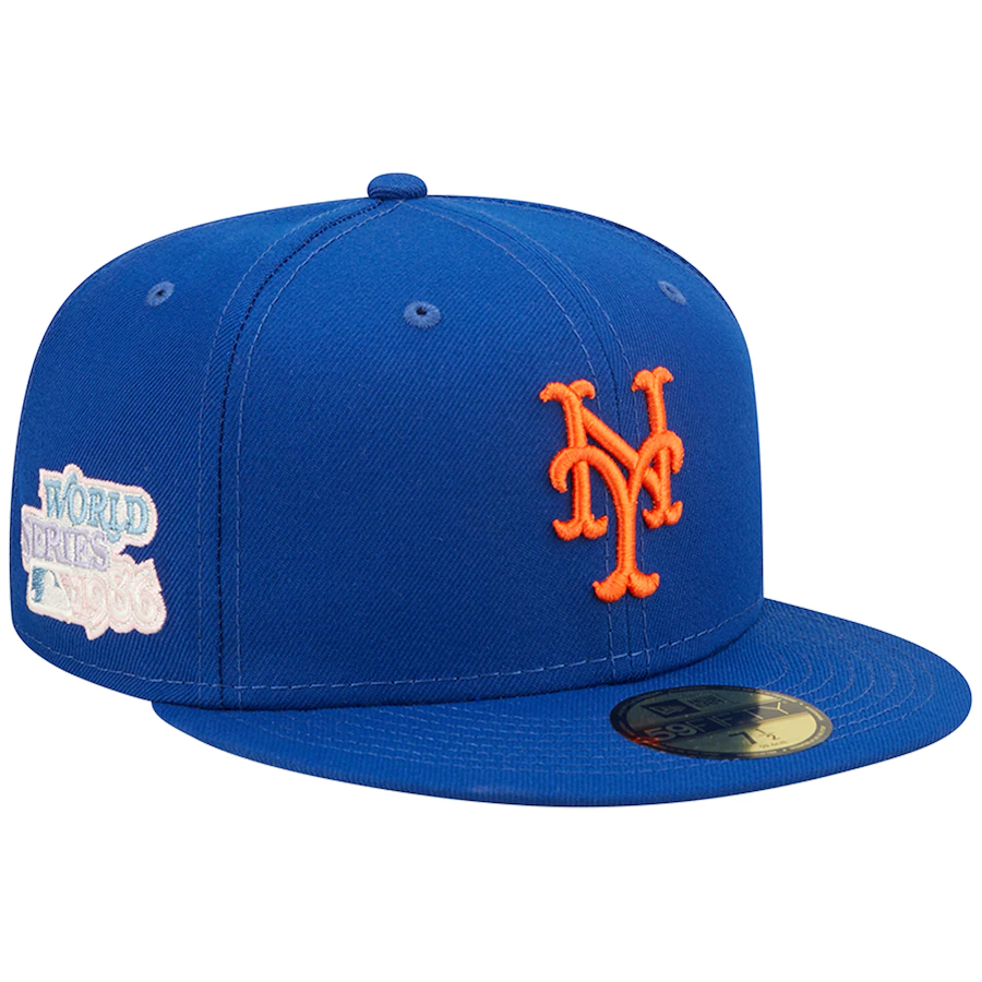 New Era New York Mets Royal Pop Sweatband Undervisor 1986 MLB World Series Cooperstown Collection 59FIFTY Fitted Hat