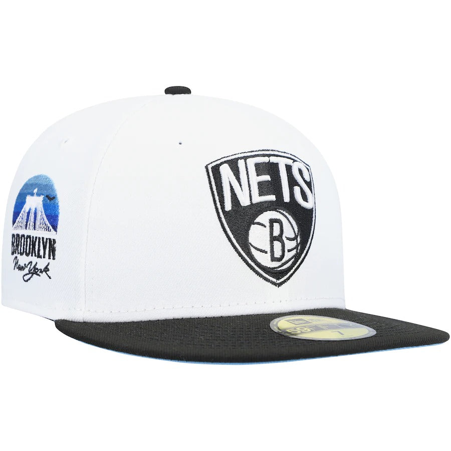 New Era Brooklyn Nets White Brooklyn Bridge Side Patch Collection Fitted Hat