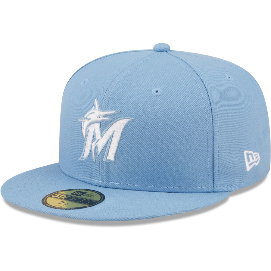 New Era Miami Marlins Sky Blue Logo White 59FIFTY Fitted Hat