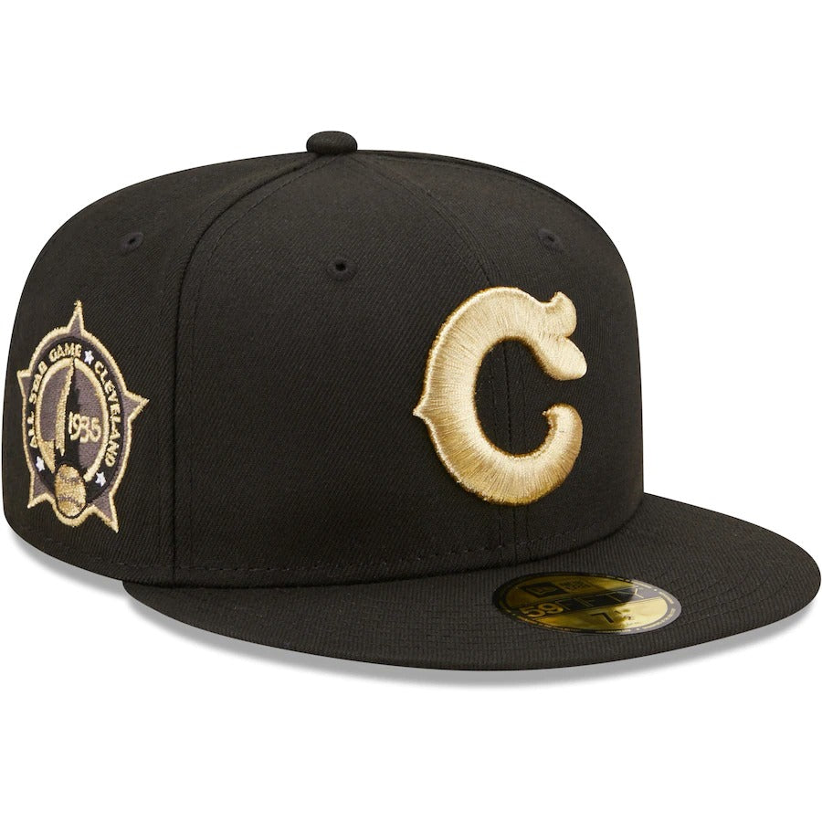 New Era Black Cleveland Indians 1935 All-Star Game Metallic Gold Undervisor 59FIFTY Fitted Hat