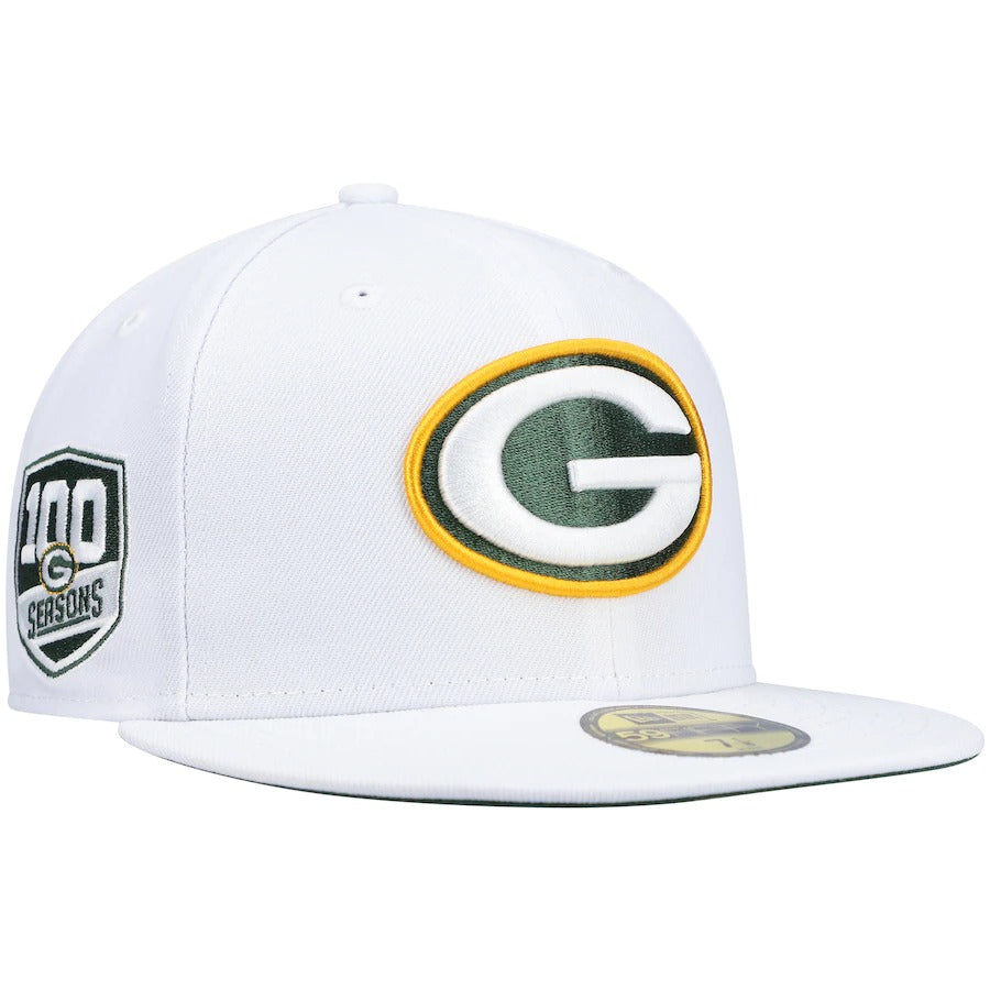 New Era Green Bay Packers White 100 Seasons Anniversary Patch Team 59FIFTY Fitted Hat