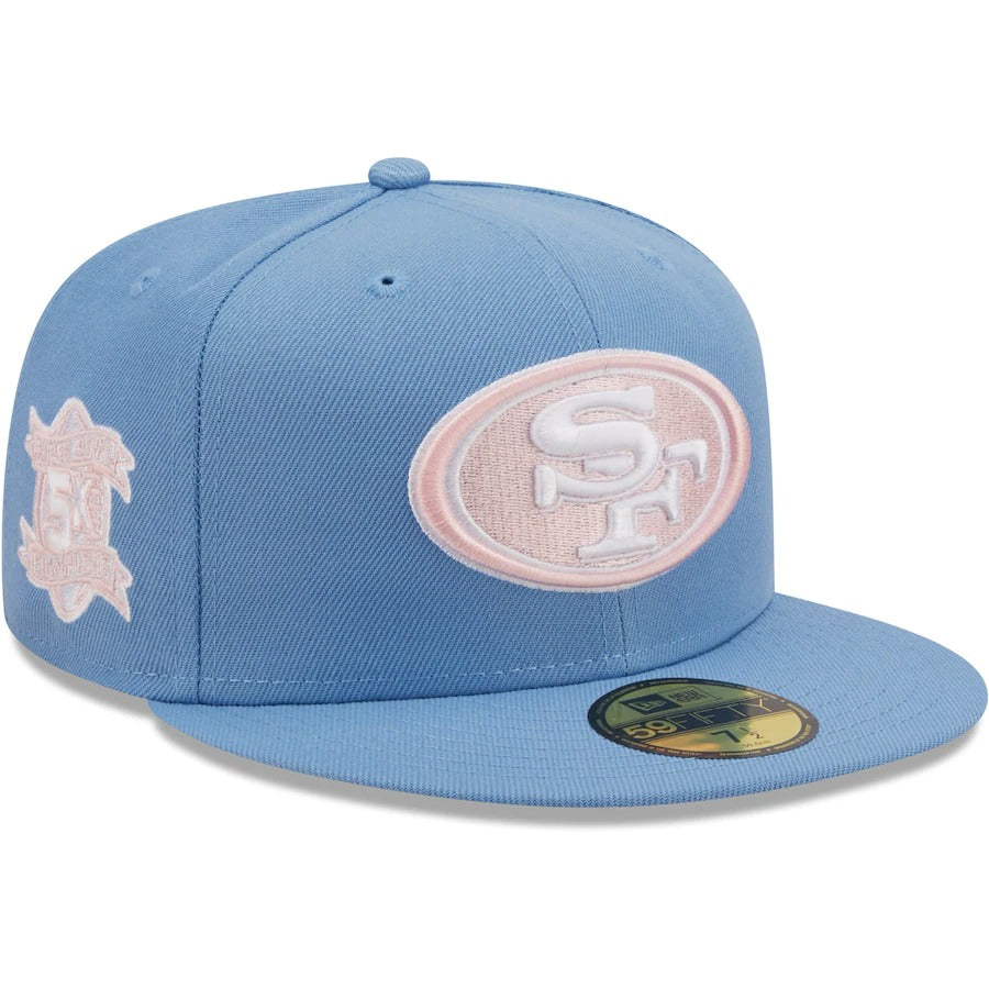 New Era San Francisco 49ers Light Blue 5x Super Bowl Champions Pink Undervisor 59FIFTY Fitted Hat