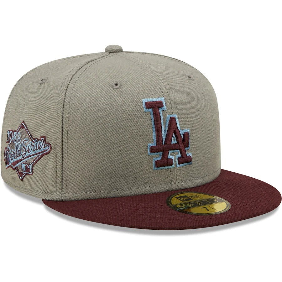 New Era Los Angeles Dodgers Gray/Maroon 1988 World Series Blue Undervisor 59FIFTY Fitted Hat