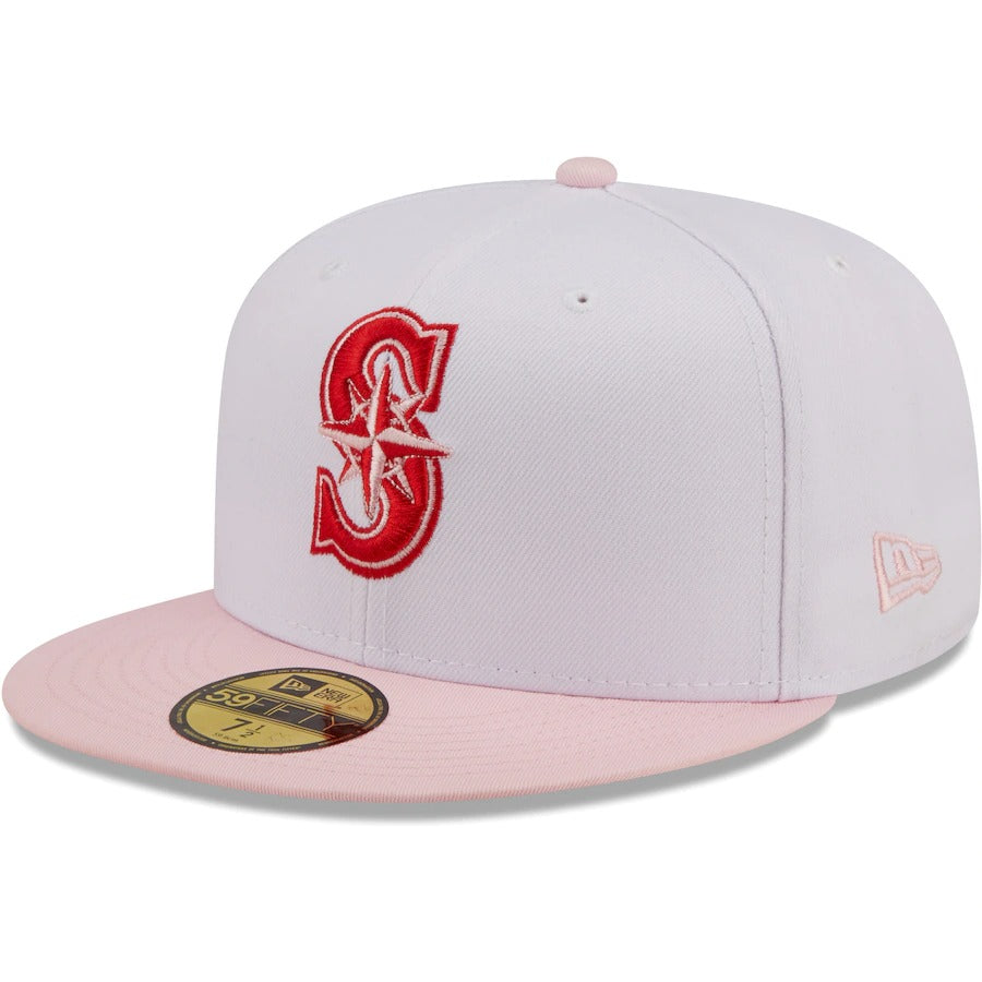 New Era Seattle Mariners White/Pink Scarlet Undervisor 59FIFTY Fitted Hat