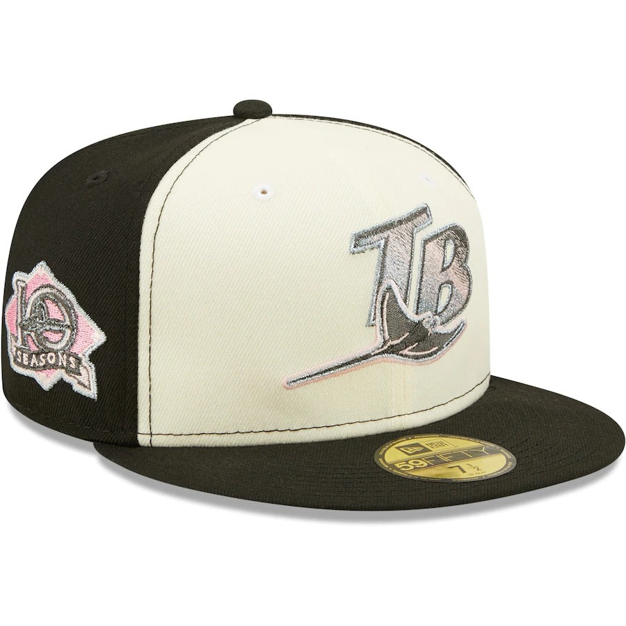 New Era Tampa Bay Rays Cream/Black Cooperstown Collection 10th Anniversary Pink Undervisor 59FIFTY Fitted Hat