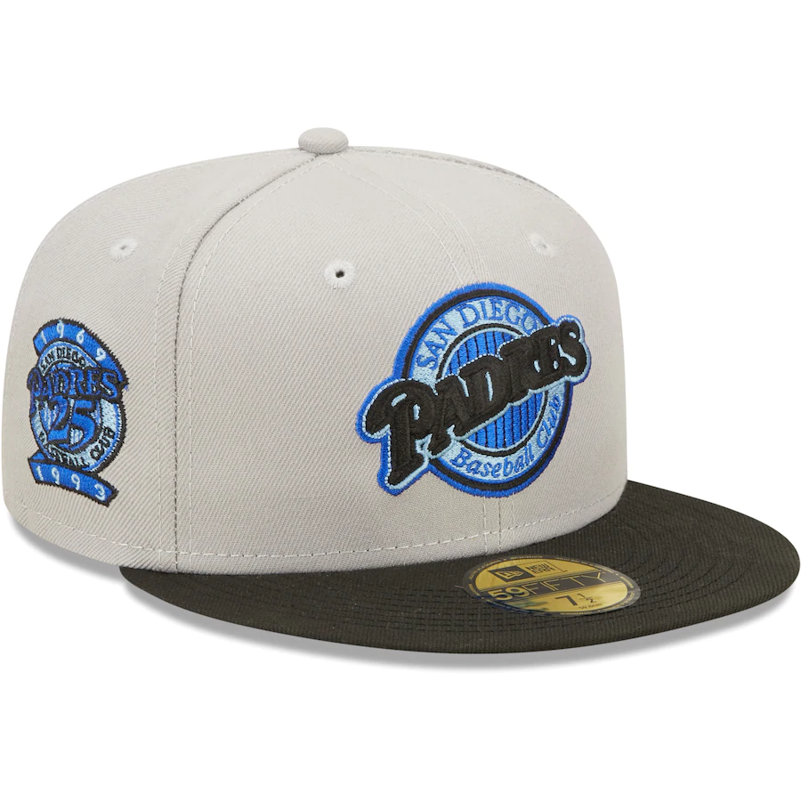 New Era San Diego Padres 25th Anniversary Gray/Black Blue Undervisor 2022 59FIFTY Fitted Hat