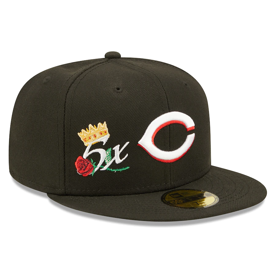 New Era Cincinnati Reds Black 5x World Series Champions Crown 59FIFTY Fitted Hat