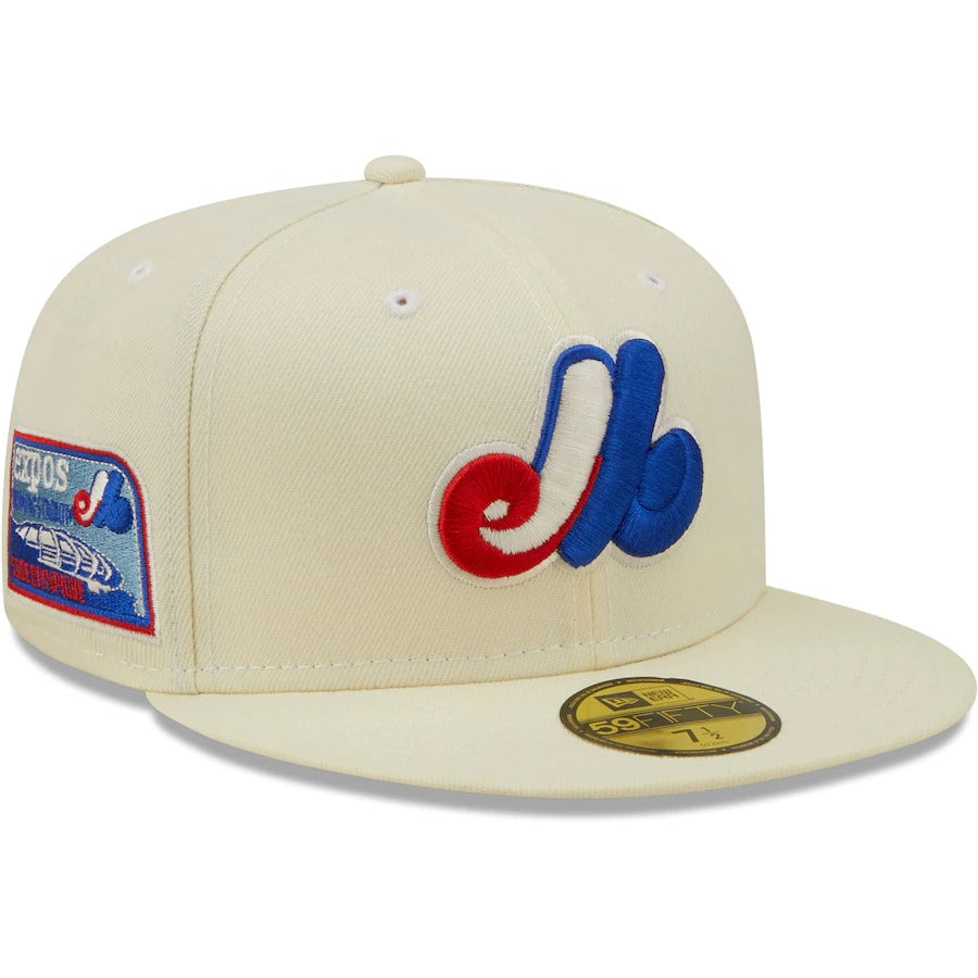 New Era Montreal Expos Cream Olympic Stadium Stade Olympique Chrome Alternate Undervisor 59FIFTY Fitted Hat