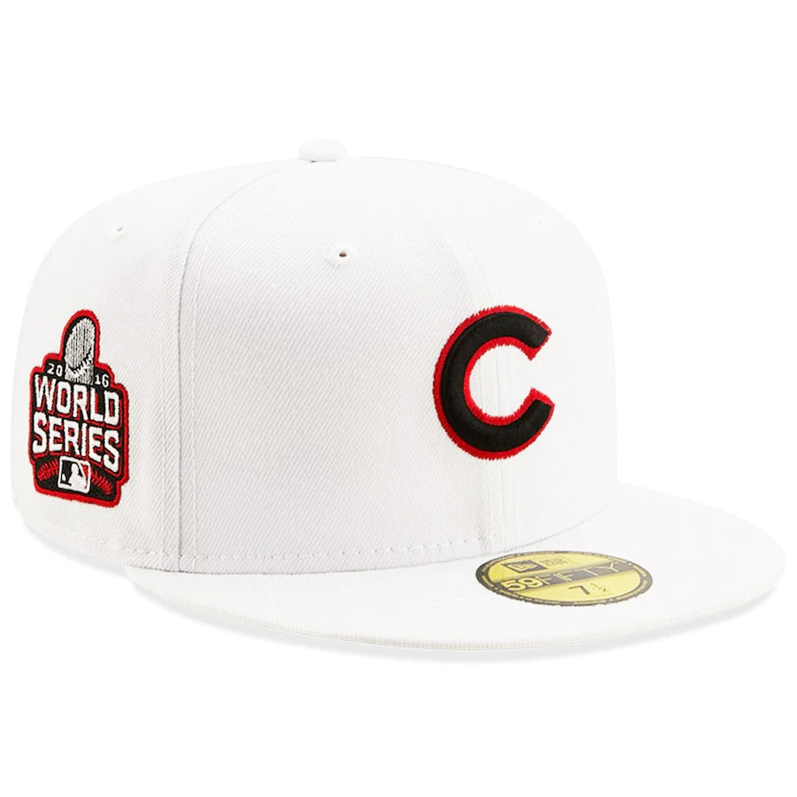 New Era Chicago Cubs White 2016 World Series Patch Red Undervisor 59FIFTY Fitted Hat