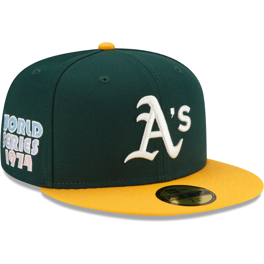 New Era Oakland Athletics Green Pop Sweatband Undervisor World Series 1974 Cooperstown Collection 59FIFTY Fitted Hat
