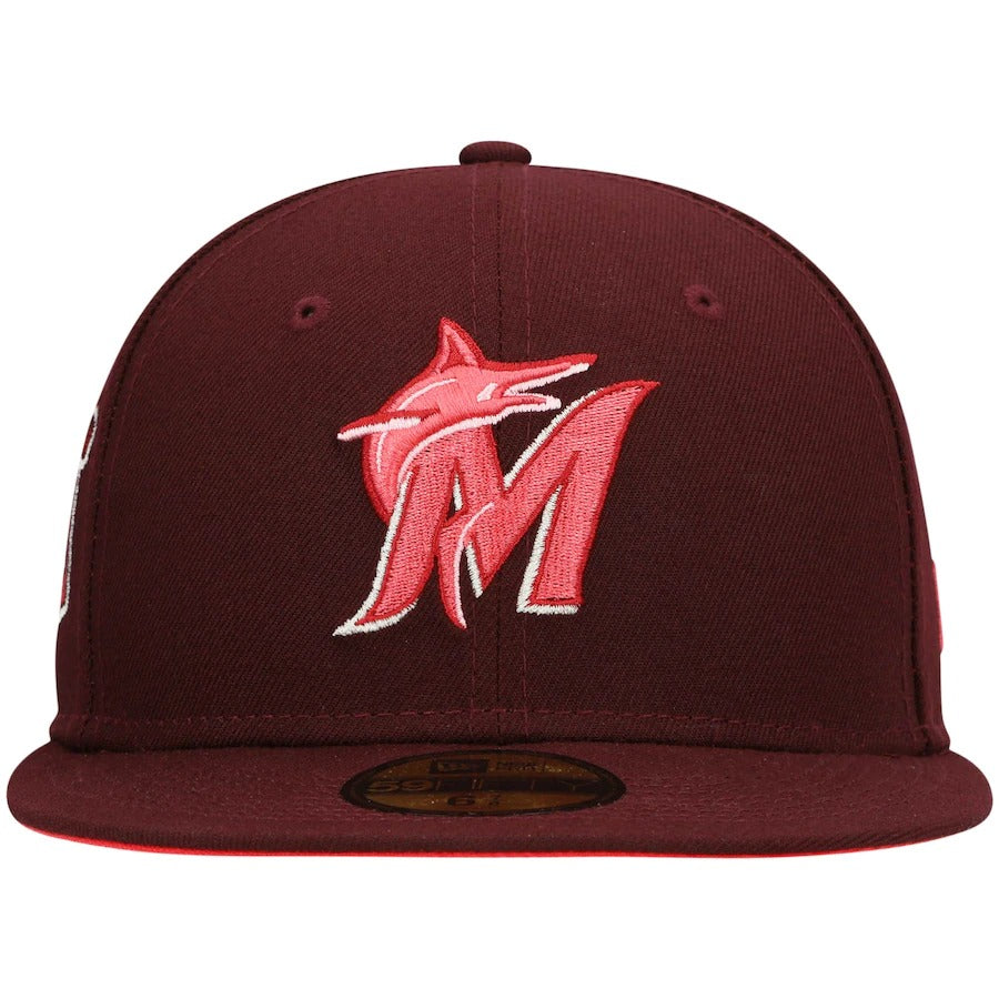 New Era Miami Marlins Maroon 25th Anniversary Color Fam Lava Red Undervisor 59FIFTY Fitted Hat