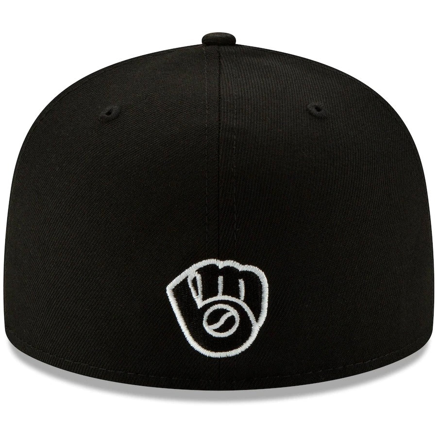 New Era Black Milwaukee Brewers Monochrome Logo Elements 59FIFTY Fitted Hat