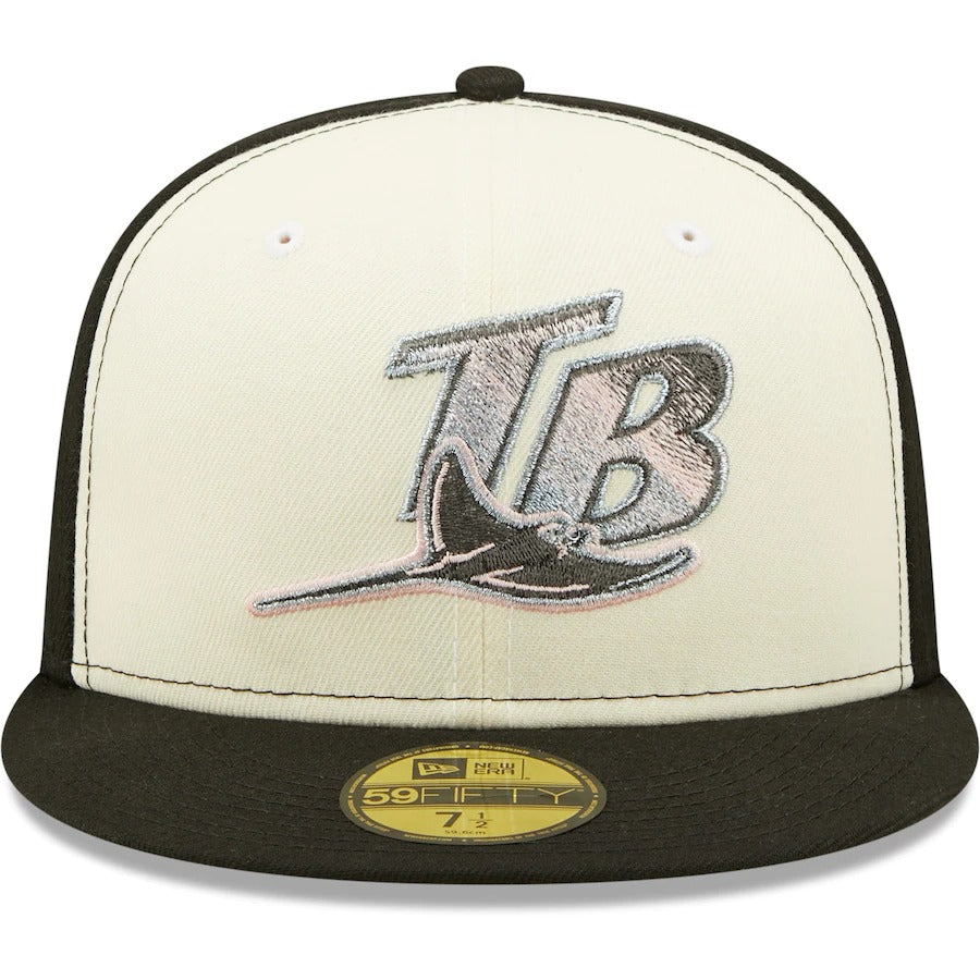 New Era Tampa Bay Rays Cream/Black Cooperstown Collection 10th Anniversary Pink Undervisor 59FIFTY Fitted Hat