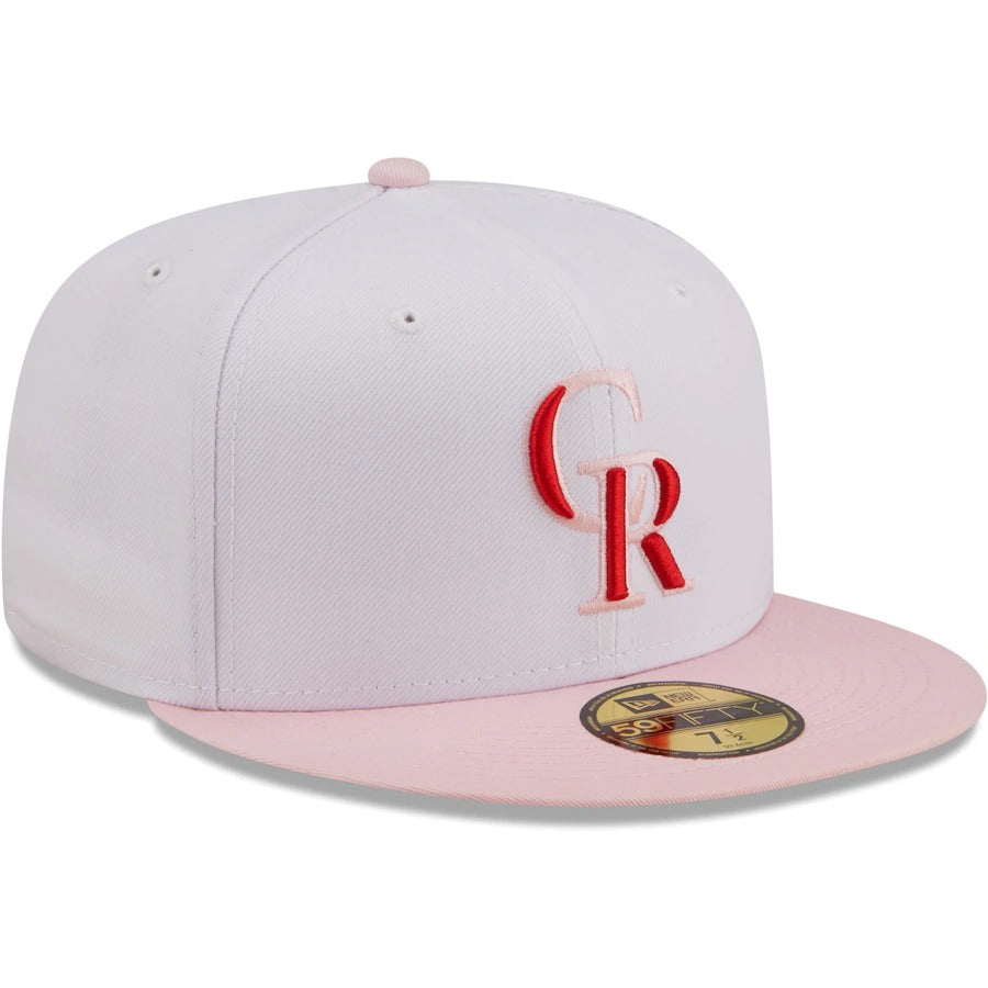 New Era Colorado Rockies White/Pink Scarlet Undervisor 59FIFTY Fitted Hat