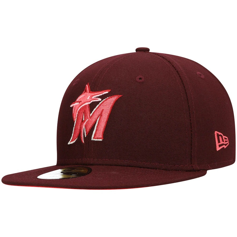 New Era Miami Marlins Maroon 25th Anniversary Color Fam Lava Red Undervisor 59FIFTY Fitted Hat