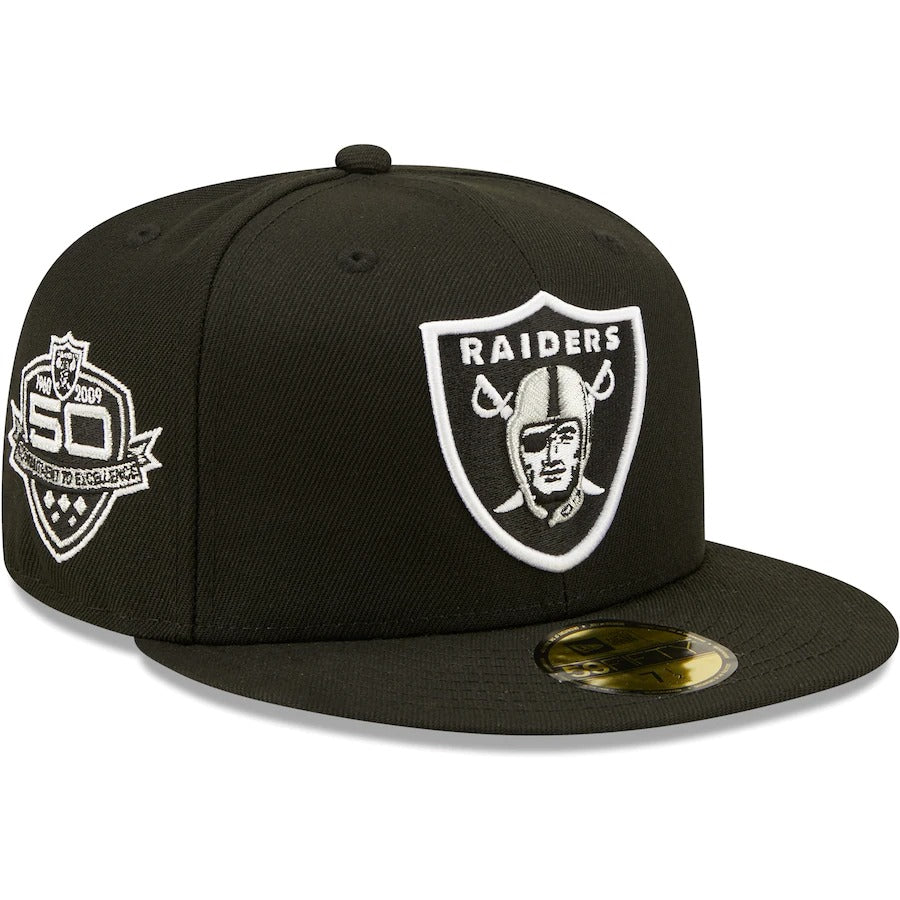 New Era Las Vegas Raiders Black Team 50th Anniversary Patch 59FIFTY Fitted Hat