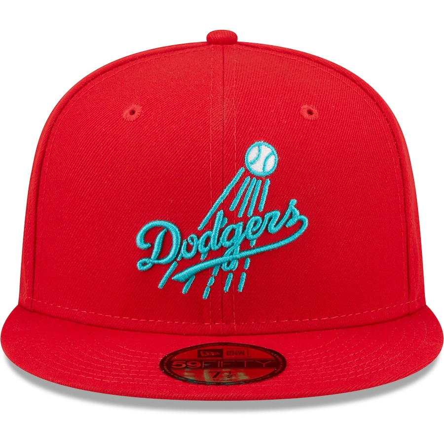 New Era Los Angeles Dodgers 60th Anniversary Scarlet/Teal Undervisor 2022 59FIFTY Fitted Hat
