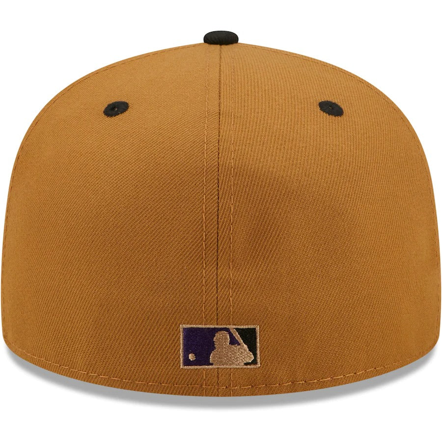 New Era Pittsburgh Pirates Tan/Black Three Rivers Stadium Three Golden Decades Cooperstown Collection Purple Undervisor 59FIFTY Fitted Hat