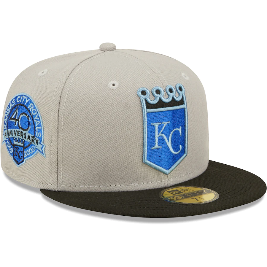 New Era Kansas City Royals 40th Anniversary Gray/Black Blue Undervisor 2022 59FIFTY Fitted Hat