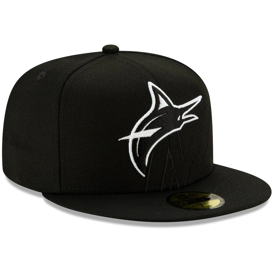 New Era Black Miami Marlins Monochrome Logo Elements 59FIFTY Fitted Hat