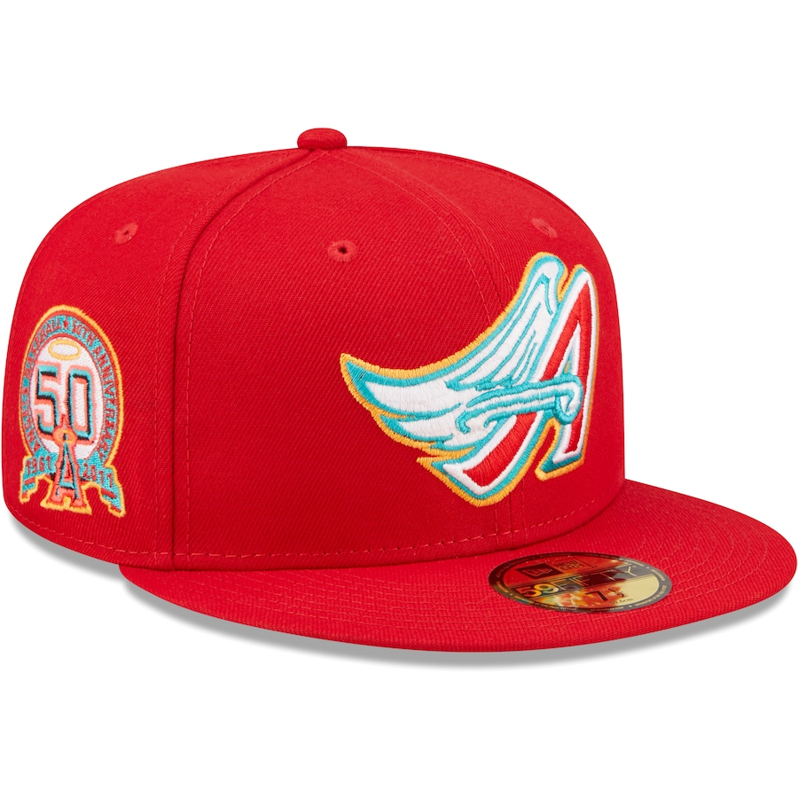 New Era Anaheim Angels 50th Anniversary Scarlet/Teal Undervisor 2022 59FIFTY Fitted Hat