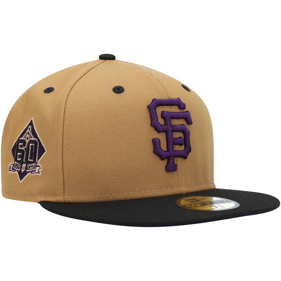 New Era San Francisco Giants Tan 60th Anniversary Purple Undervisor 59FIFTY Fitted Hat