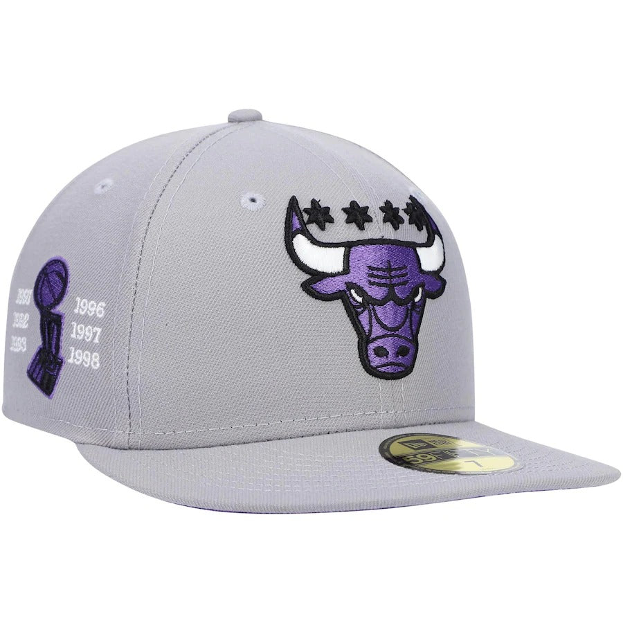 New Era Chicago Bulls Gray 6x NBA Finals Champions Side Patch Collection 59FIFTY Fitted Hat