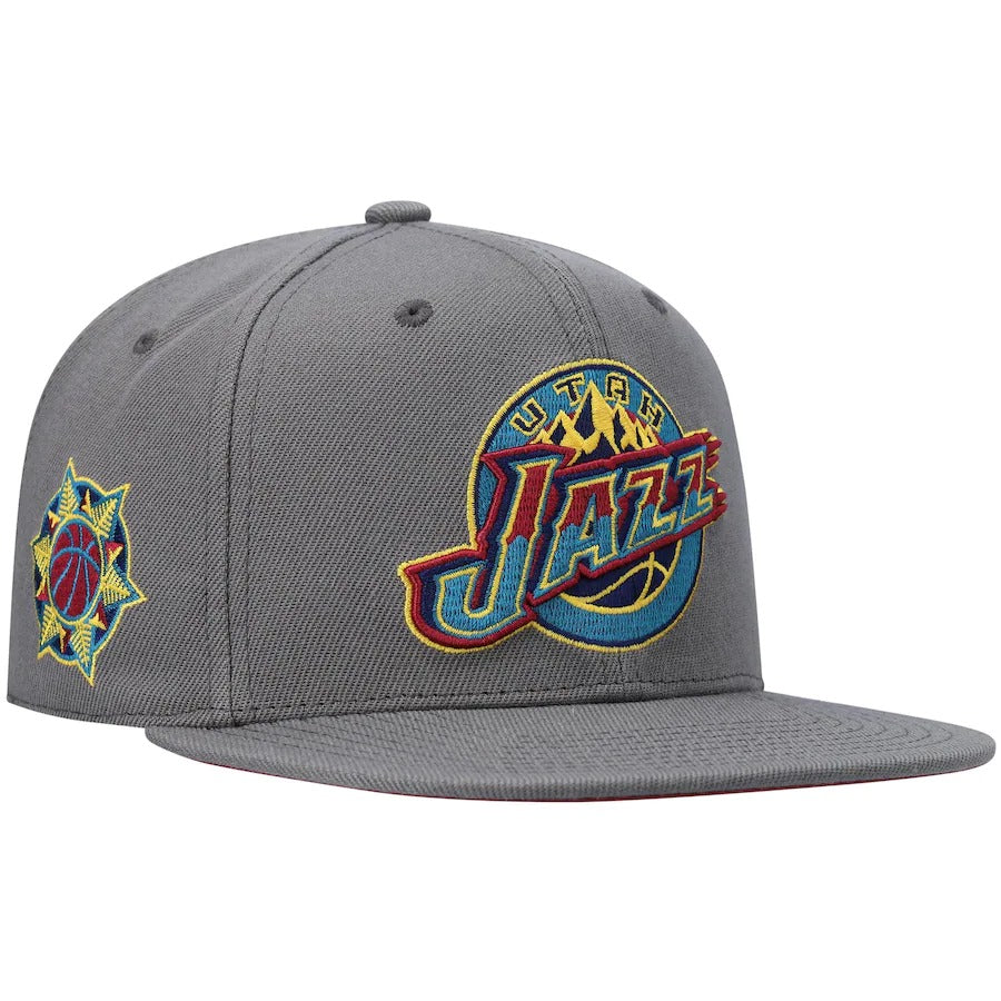 Mitchell & Ness Utah Jazz Charcoal Hardwood Classics Carbon Cabarnet Fitted Hat