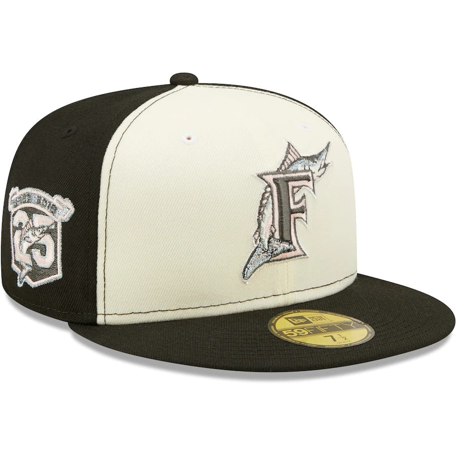 New Era Miami Marlins Cream/Black Cooperstown Collection 25th Anniversary Pink Undervisor 59FIFTY Fitted Hat