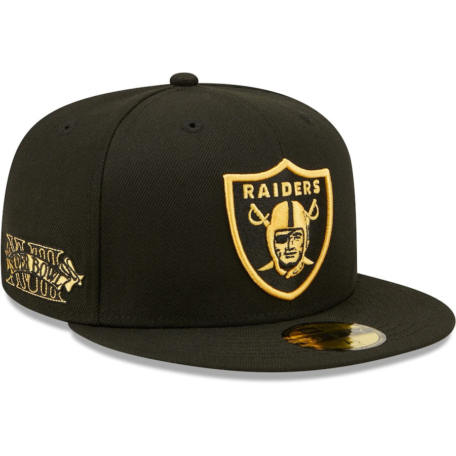New Era Las Vegas Raiders Black Super Bowl XVIII Gold Undervisor 59FIFTY Fitted Hat