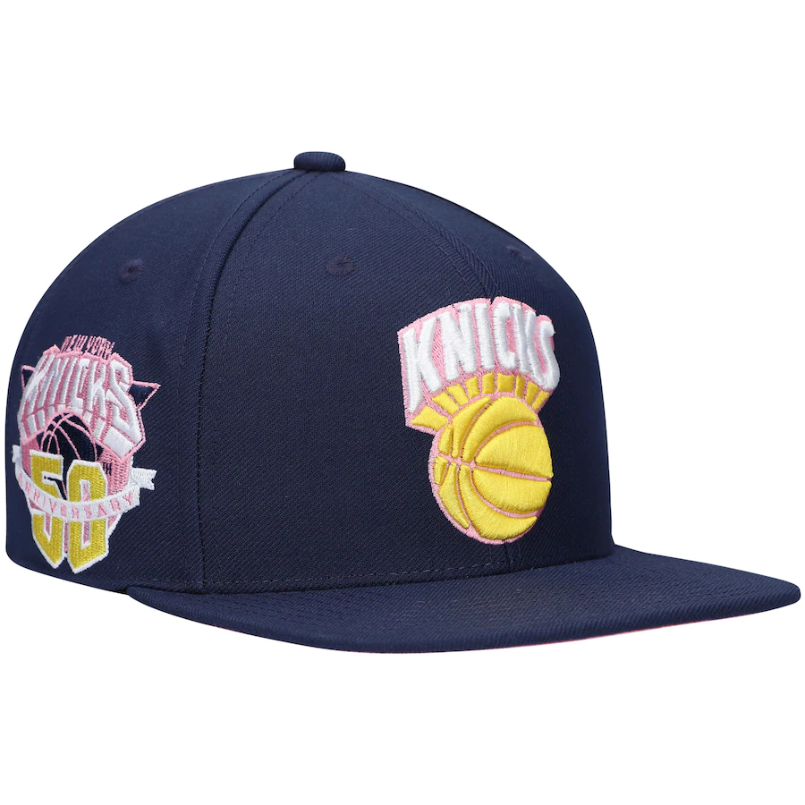 Mitchell & Ness New York Knicks Navy 50th Anniversary Burnt Sunrise Fitted Hat