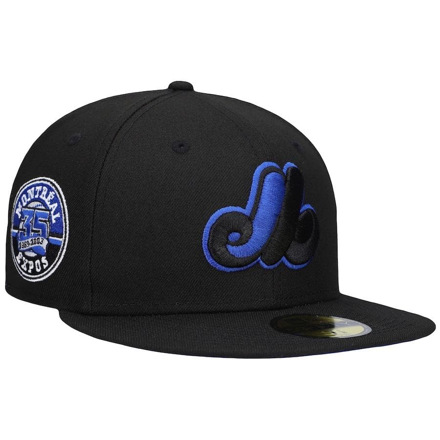 New Era Montreal Expos Black World Series 35th Anniversary Patch Royal Under Visor 59FIFTY Fitted Hat
