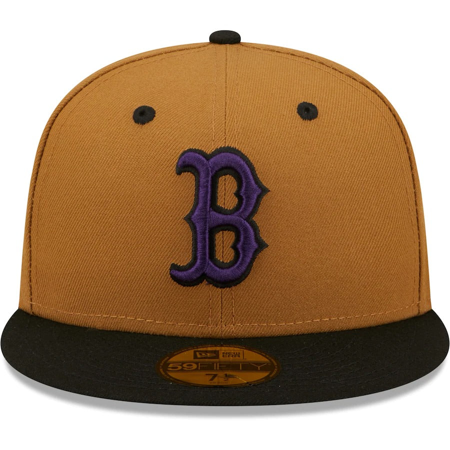 New Era Boston Red Sox Tan/Black Fenway Park Purple Undervisor 59FIFTY Fitted Hat