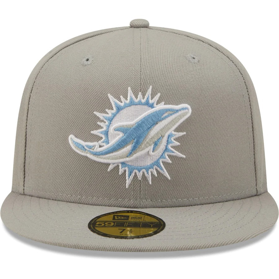 New Era Miami Dolphins Gray 30th Anniversary Perfect Season Sky Blue Undervisor 59FIFTY Fitted Hat