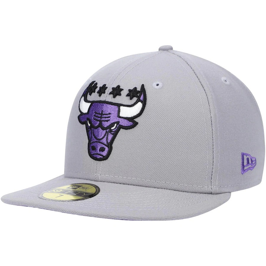 New Era Chicago Bulls Gray 6x NBA Finals Champions Side Patch Collection 59FIFTY Fitted Hat