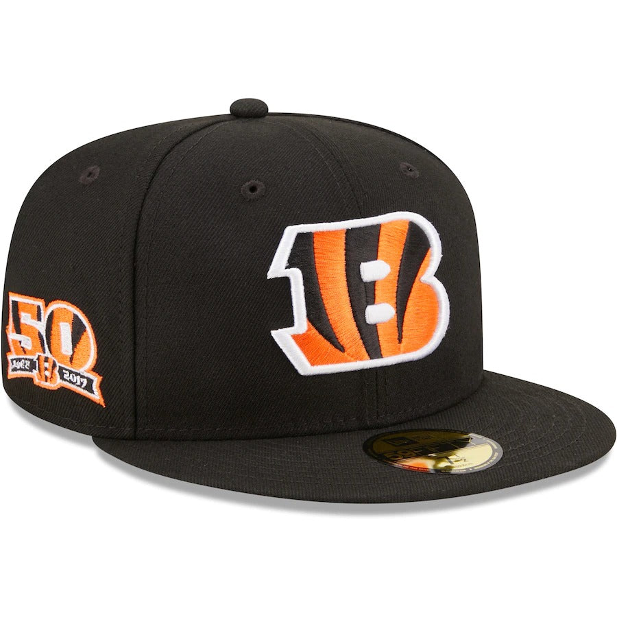 New Era Black Cincinnati Bengals 50th Anniversary Patch 59FIFTY Fitted Hat